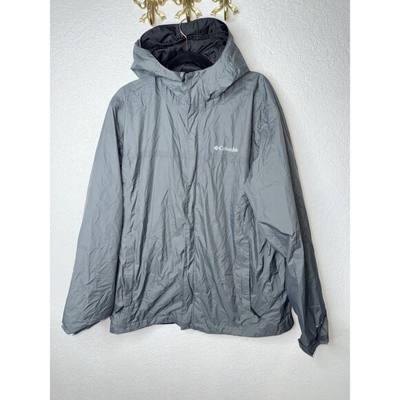 Columbia Large Full Zip Hooded Windbreaker Gray Nylon Lightweight Packable 1D - Picture 1 of 8